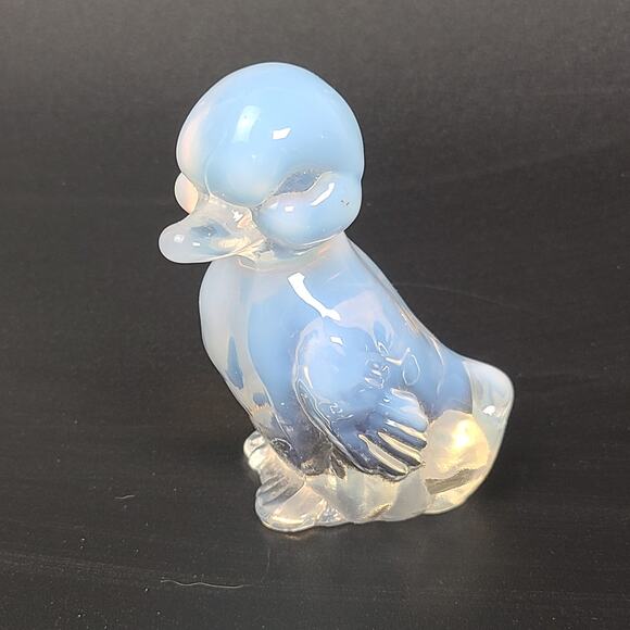Fenton Opalescent White Clear Glass Duckling Duck Figurine - Picture 1 of 8